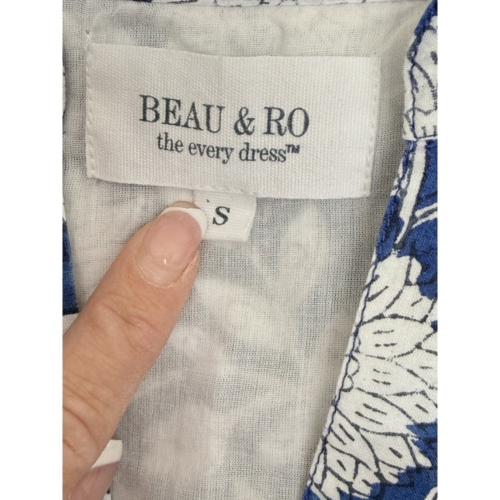 Beau & Ro The Every Day Dress Midi Floral Print Blue Size Small Pockets - Picture 6 of 13